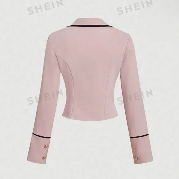 Pink Contrast Trim Retro Preppy Style Women Fall Blazer. NWOT - Picture 2 of 5